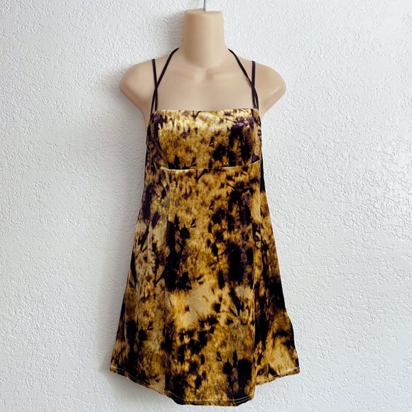 Urban Outfitters Dresses & Skirts - New Urban Outfitters Velvet Tie Dye Mini Slip Dress MEDIUM Yellow Purple Halter